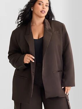 Ashley Graham Satin Womens Plus Relaxed Fit Suit Jacket-Size 3X